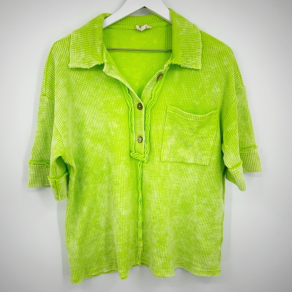 Bibi Green Thermal Button Up Shirt Size Medium Coastal Grandma - Picture 2 of 8